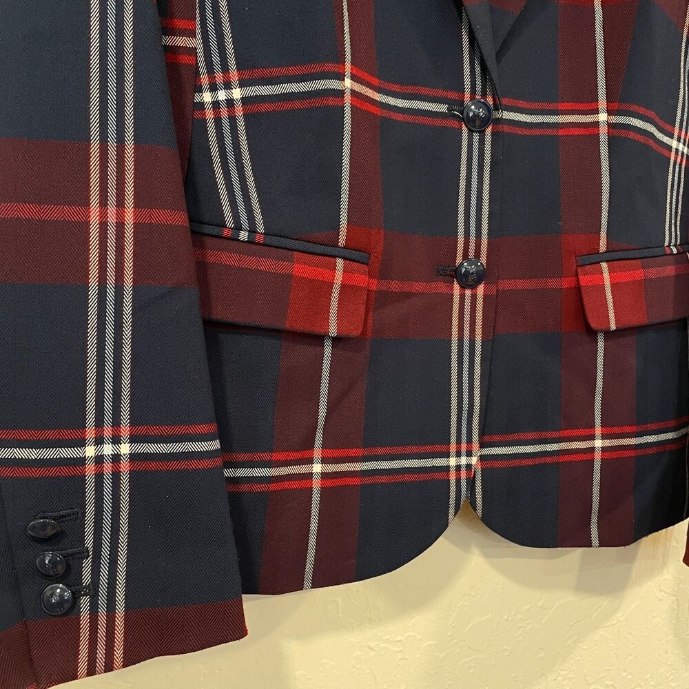 ~ Tommy Hilfiger Preppy 6 Plaid Blazer Navy Blue Red Academia Jacket Collegiate - Picture 5 of 14